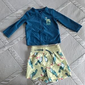 🔥5 FPR $25🔥Carter's 2 Piece Set Baby Boy Rash Guard And Swim Trunks 12M